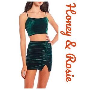 Stretch Velvet Honey & Rosie Emerald Green 2-Piece Cocktail Dress Rave Skirt Set